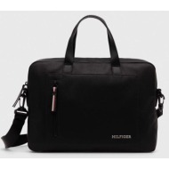 τσάντα φορητού υπολογιστή tommy hilfiger χρώμα: μαύρο, am0am11784 100% poliuretan
