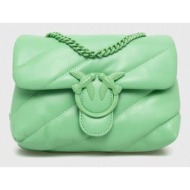 δερμάτινη τσάντα pinko χρώμα: πράσινο 100% φυσικό δέρμα