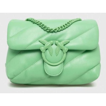 δερμάτινη τσάντα pinko χρώμα πράσινο 100% φυσικό δέρμα