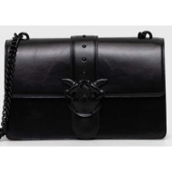 δερμάτινη τσάντα pinko χρώμα: μαύρο 100% φυσικό δέρμα