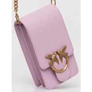 δερμάτινη τσάντα pinko χρώμα: μοβ φυσικό δέρμα