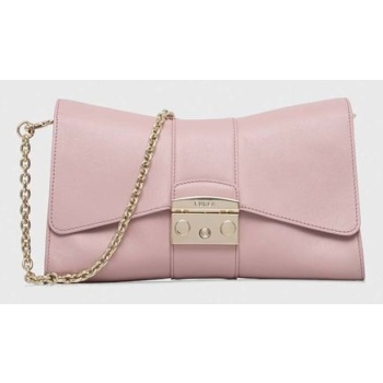 δερμάτινη τσάντα furla χρώμα ροζ κύριο υλικό 100% φυσικό
