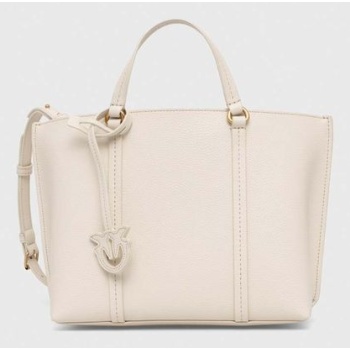 δερμάτινη τσάντα pinko χρώμα άσπρο φυσικό δέρμα