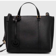 δερμάτινη τσάντα pinko χρώμα: μαύρο φυσικό δέρμα