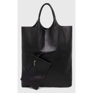 δερμάτινη τσάντα answear lab χρώμα: μαύρο 100% φυσικό δέρμα