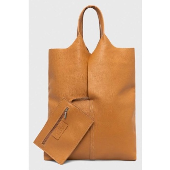 δερμάτινη τσάντα answear lab χρώμα καφέ 100% φυσικό δέρμα