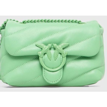 δερμάτινη τσάντα pinko χρώμα πράσινο φυσικό δέρμα