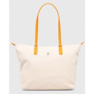 τσάντα tommy hilfiger χρώμα: μπεζ 95% ανακυκλωμένος πολυεστέρας, 5% poliuretan