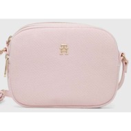 τσάντα tommy hilfiger χρώμα: ροζ υφαντικό υλικό