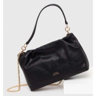 δερμάτινη τσάντα tommy hilfiger χρώμα: μαύρο φυσικό δέρμα
