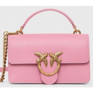 δερμάτινη τσάντα pinko χρώμα: ροζ 100% φυσικό δέρμα