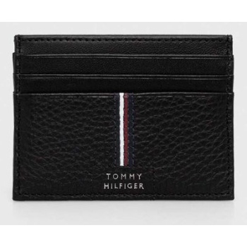 δερμάτινη θήκη για κάρτες tommy hilfiger χρώμα μαύρο 100%