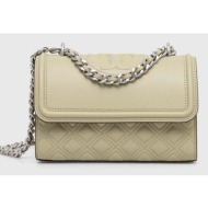 δερμάτινη τσάντα tory burchfleming small χρώμα: πράσινο 75576.300 φυσικό δέρμα