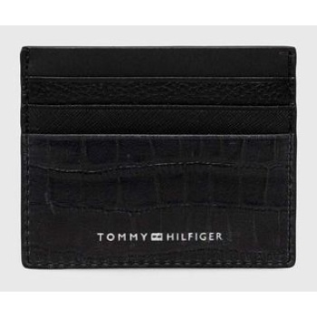 δερμάτινη θήκη για κάρτες tommy hilfiger χρώμα μαύρο 100%