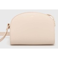 δερμάτινη τσάντα a.p.c. sac demi-lune mini χρώμα: μπεζ, pxawv-f61392 κύριο υλικό: 100% φυσικό δέρμα
