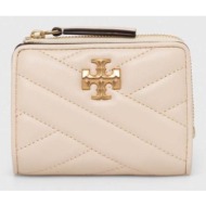 δερμάτινο πορτοφόλι tory burch kira chevron bi-fold γυναικείο, χρώμα: μπεζ, 153121.122 100% δέρμα πρ