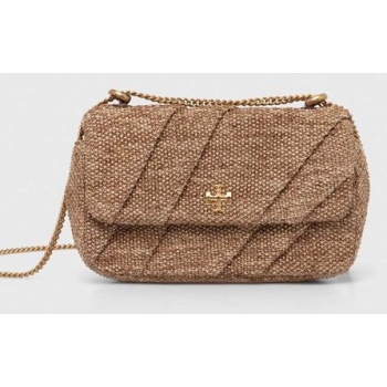 τσάντα tory burch kira draped raffia mini χρώμα μπεζ