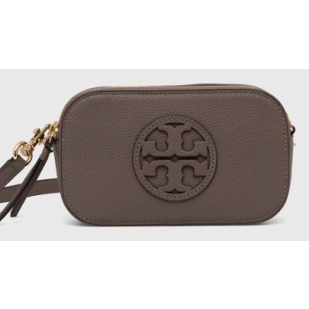 δερμάτινη τσάντα tory burch miller mini χρώμα καφέ