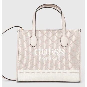 τσάντα guess silvana χρώμα μπεζ, hwcg86 65220 κύριο υλικό