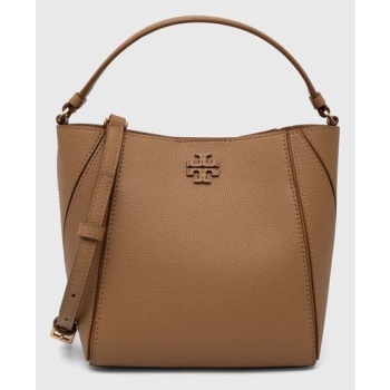 δερμάτινη τσάντα tory burch mcgraw small χρώμα καφέ