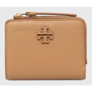 δερμάτινο πορτοφόλι tory burch mcgraw bi-fold γυναικείο, χρώμα: καφέ, 158904.227 100% φυσικό δέρμα