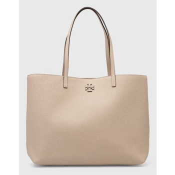 δερμάτινη τσάντα tory burch mcgraw χρώμα μπεζ, 152221.724