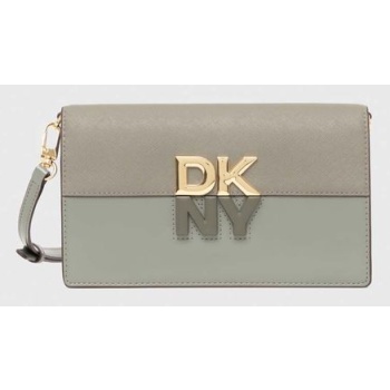 τσάντα dkny χρώμα πράσινο, r42fke32 κύριο υλικό 100%