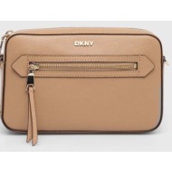 δερμάτινη τσάντα dkny χρώμα: μπεζ, r42e3e22 100% δέρμα βοοειδών