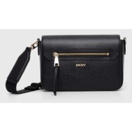 δερμάτινη τσάντα dkny χρώμα: μαύρο, r42e3e21 100% δέρμα βοοειδών