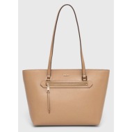 δερμάτινη τσάντα dkny χρώμα: μπεζ, r42a3e20 100% δέρμα βοοειδών