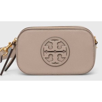 δερμάτινη τσάντα tory burch miller mini χρώμα μπεζ