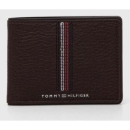 δερμάτινο πορτοφόλι tommy hilfiger ανδρικό, χρώμα: καφέ, am0am12528 100% δέρμα βοοειδών