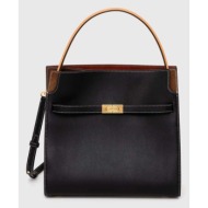 δερμάτινη τσάντα tory burch cn lee radziwill double bag χρώμα: μαύρο, 59533.001 κύριο υλικό: φυσικό 