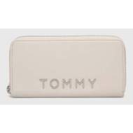 πορτοφόλι tommy jeans χρώμα: μπεζ, aw0aw16389 100% poliuretan