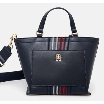 τσάντα tommy hilfiger χρώμα ναυτικό μπλε, aw0aw16708 100%