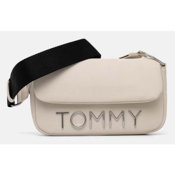 τσάντα tommy jeans χρώμα μπεζ, aw0aw16258 100% poliuretan