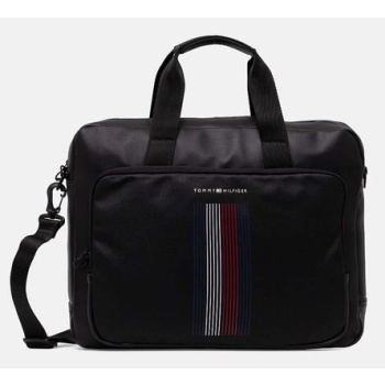 τσάντα tommy hilfiger χρώμα μαύρο, am0am12465 100%