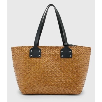 τσάντα allsaints mosley straw tote χρώμα καφέ, wb725z