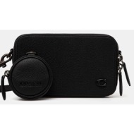 δερμάτινο φακελάκι coach charter slim crossbody χρώμα: μαύρο 100% φυσικό δέρμα