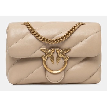 δερμάτινη τσάντα pinko χρώμα μπεζ, 100039 a0f2 φυσικό δέρμα