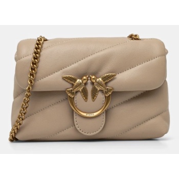 δερμάτινη τσάντα pinko χρώμα μπεζ, 100040 a0f2 φυσικό δέρμα