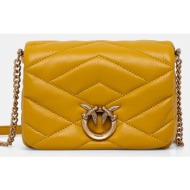 δερμάτινη τσάντα pinko χρώμα: κίτρινο φυσικό δέρμα