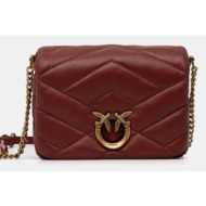 δερμάτινη τσάντα pinko χρώμα: καφέ φυσικό δέρμα