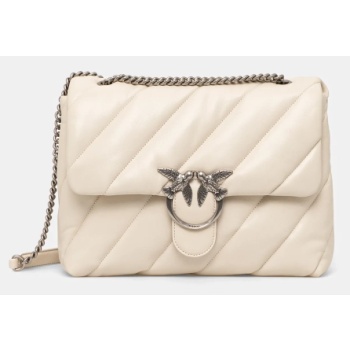 δερμάτινη τσάντα pinko χρώμα μπεζ κύριο υλικό φυσικό