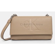 τσάντα calvin klein jeans χρώμα: μπεζ, k60k612221 100% poliuretan