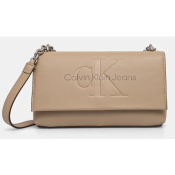 τσάντα calvin klein jeans χρώμα μπεζ, k60k612221 100%