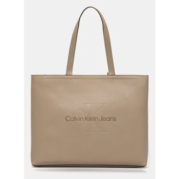 τσάντα calvin klein jeans χρώμα μπεζ, k60k612222 100%