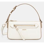 δερμάτινη τσάντα dkny χρώμα: μπεζ, r42hke18 100% δέρμα βοοειδών