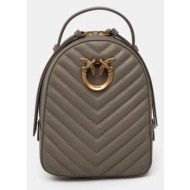 δερμάτινο σακίδιο pinko γυναικείο, χρώμα: γκρι, 103614 a1j2 φυσικό δέρμα