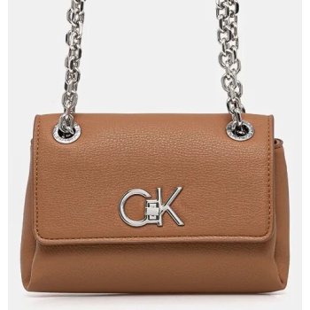 τσάντα calvin klein χρώμα καφέ, k60k612546 100% poliuretan